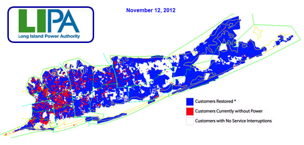 LIPA active outages map during Hurricane Sandy on Long Island