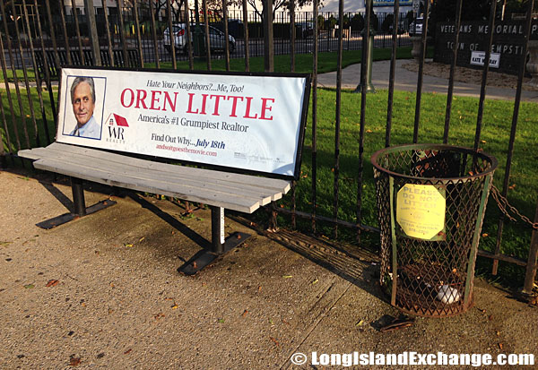 Bench and Metal Trash Can